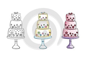 Three different types of cakes drawing