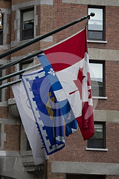 Three different types of Canadian Flags in Quebec City