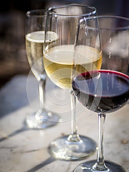 Three different types of wine