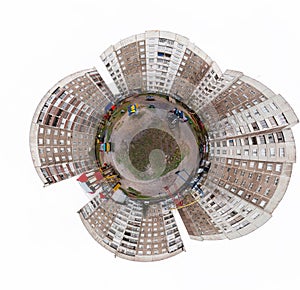 Three dimensional 360 degree mini planet style panoramic image