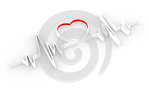 Three-dimensional abstract illustration of a heartbeat graph featuring a love and health background