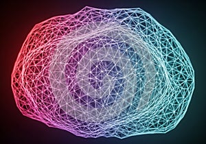 A three-dimensional abstract network of interconnected lines forms a
