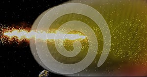 Three-dimensional animation of comet impact catastrophe with the planet earth that ends with the destruction of the world erasing