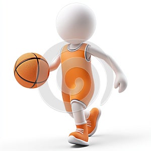 3D Cartoon Basketball Player Dribbling Orange Ball photo