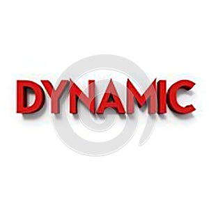 A three-dimensional bold red font spelling DYNAMIC with a slight shadow effect to create depth photo