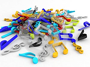 Three dimensional bunch of musical notes