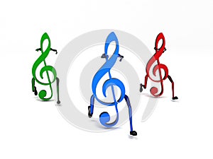 Three dimensional colored musical notes