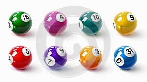 Three-dimensional colorful bingo balls for lotto keno games or billiard games. Glossy spheres for casino gambling and