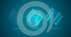 a three-dimensional cube of luminous lines