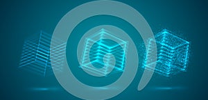 a three-dimensional cube of luminous lines