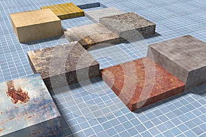 Three-dimensional cubes on glazed tiled floor