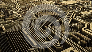 Three-dimensional dark digital background. stylized circuit board abstraction. 3d render