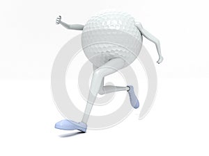 Three dimensional front view of running golf ball