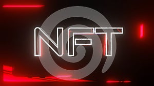 three-dimensional glowing red nft inscription on a dark background. crypto art concept. 3d render