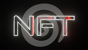 three-dimensional glowing red nft inscription on a dark background. crypto art concept. 3d render