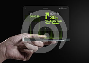 Three dimensional gps navigation direction on smartphone screen.