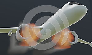 Three-dimensional illustration 3D Dramatization of Boeing 737 Airplane Accident Fire