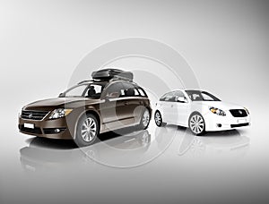 Three Dimensional Image of Black and White Cars