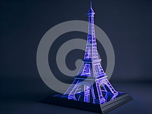 Three-Dimensional Image of the Eiffel Tower with 3D Art and Glowing Lights.
