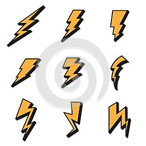 Three-dimensional lightning bolts drawn in cartoon style