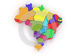 Three-dimensional map of Brazil. 3d photo