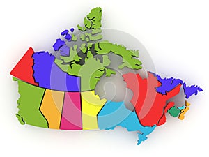 Three-dimensional map of Canada. 3d