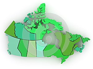 Three-dimensional map of Canada. 3d