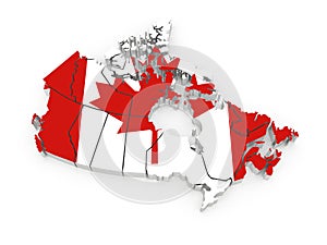 Three-dimensional map of Canada.