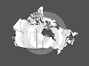Three-dimensional map of Canada.
