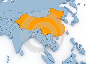 Three-dimensional map of China isolated. 3d