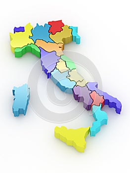 Three-dimensional map of Italy. 3d