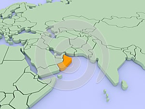 Three-dimensional map of Oman isolated. 3d