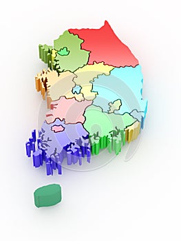 Three-dimensional map of Southern Korea.