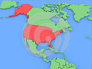 Three-dimensional map of USA isolated. 3d