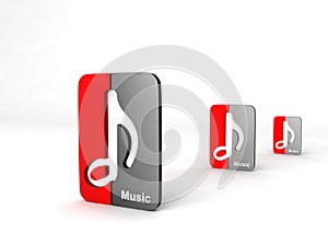 Three dimensional musical notes icon