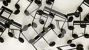 three-dimensional notes are scattered on a white background. musical concept. 3d render