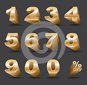 Three-dimensional number set 0-9 with percent off.