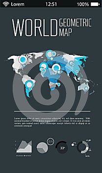 Three dimensional polygonal world map and infographics templates