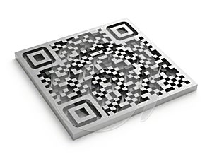 A three-dimensional qr code with a black and white pattern on a gray background