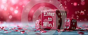Three dimensional red contest entry box with bold white Enter to Win! text, symbolizing competitions, giveaways, raffles, and