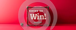 Three dimensional red contest entry box with bold white Enter to Win! text, symbolizing competitions, giveaways, raffles, and