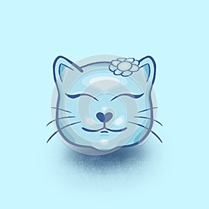 Three-dimensional rendering of a blue cute happy cartoon-ish cat head