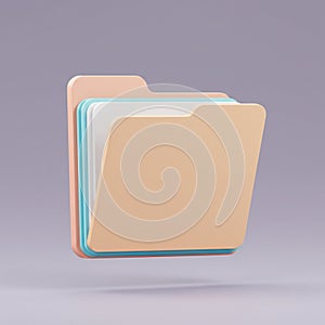 Three-dimensional rendering of a floating file folder icon with a minimalist design. Th