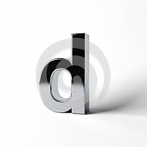 3D Rendered Silver Chrome Lowercase Letter D with Shadow on White Background lowercase d