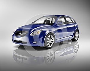 Three-Dimensional Shape Blue Sedan Studio Shot