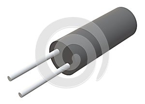 A three dimensional shape of a dark grey electrical electronic capacitor white backdrop