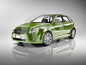 Three-Dimensional Shape Green Sedan Studio Shot