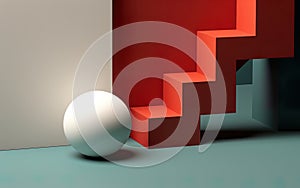 three-dimensional shapes rendered in complementary colors, creating a striking visual contrast.