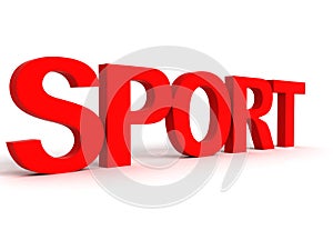 Three dimensional side view of sport word