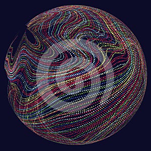 Three-dimensional sphere composed of multicolored curves.